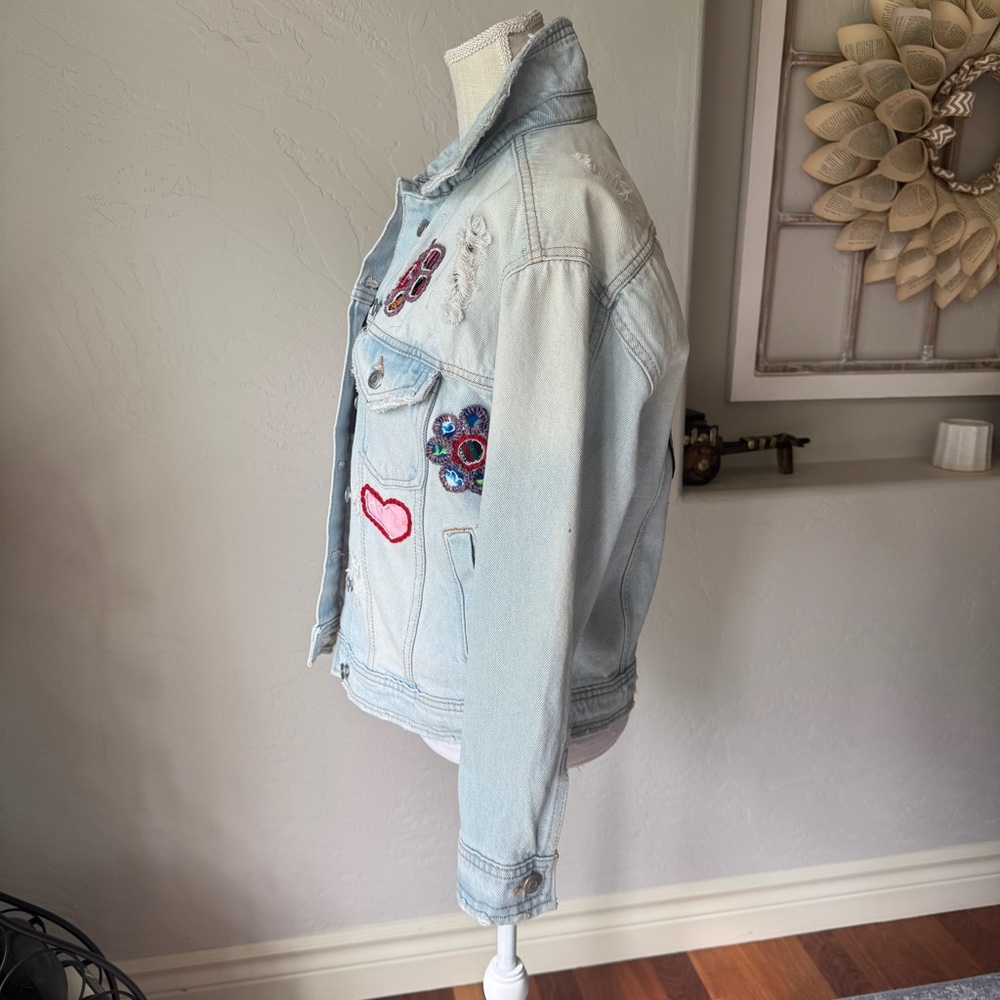 Upcycled Jean Jacket With Patchwork And Distress … - image 2